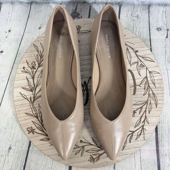 Marc Fisher Flats Loafer Women Size 10 Beige Slip On Pointed Leather Shoes - Picture 7 of 10